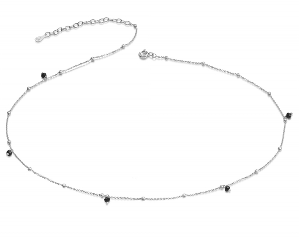 Collier mit 5 synth. Spinell schwarz Kugeln 3mm Silber 925/000 rhodiniert