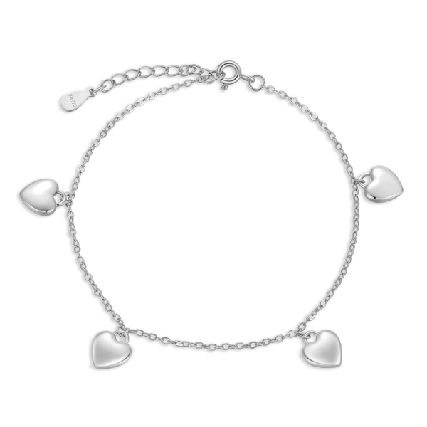 Armband mit 4 Herzanhänger Silber 925/000 rhodiniert