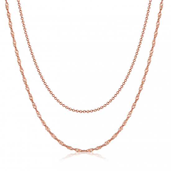 Collier in Layer-Optik Singapur/Kugelkette 40+5cm Silber 925/000 rosé vergoldet