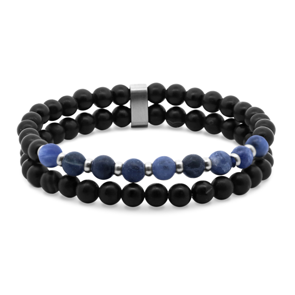 Frank 1967 Armband 2 rhg. schwarzer Achat / blauer Lapislazuli 8 breit Edelstahl