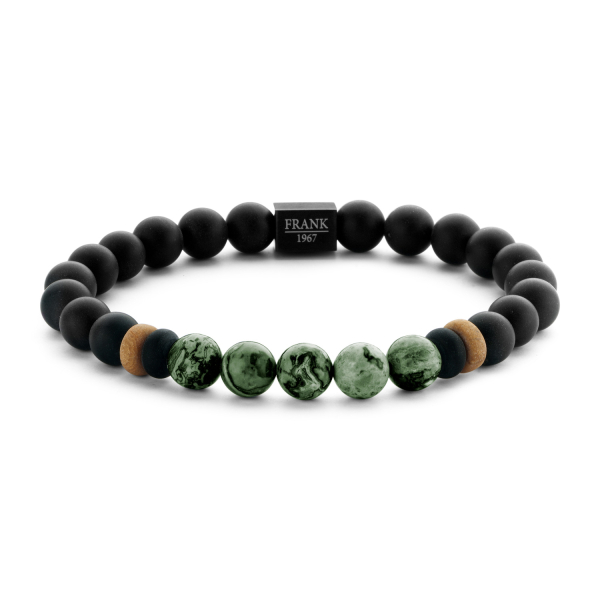 Frank 1967 Armband schwarzer Achat / grüner Jaspis 8mm breit