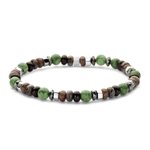 Frank 1967 Armband grüner Moosachat / schwarzer Achat / Labradorit / Bronzit /Hämatit 6mm breit Edelstahl