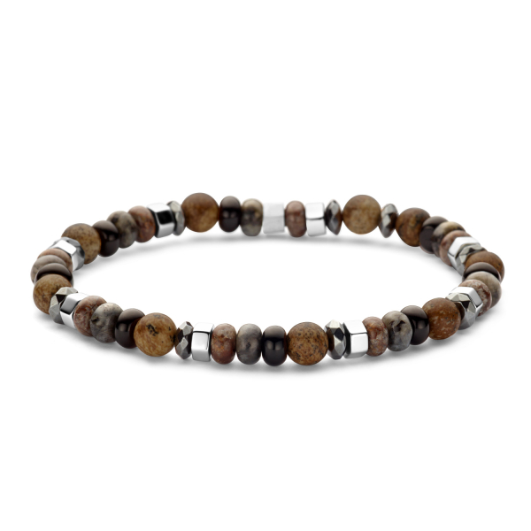 Frank 1967 Armband brauner Bronzit /schwarzer Achat / Labradorit / Hämatit 6mm breit Edelstahl