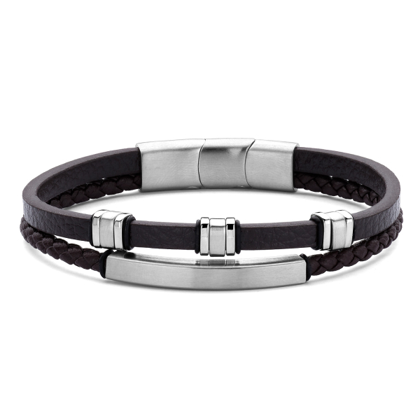 Frank 1967 Armband Echt Leder braun 2-rhg. Edelstahl