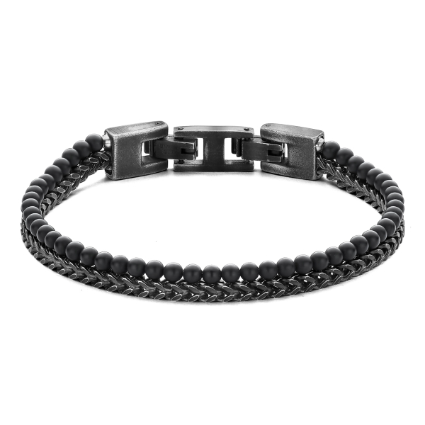 Frank 1967 Armband 2-rhg. Achate + Fuchsschwanzkette Edelstahl IPB