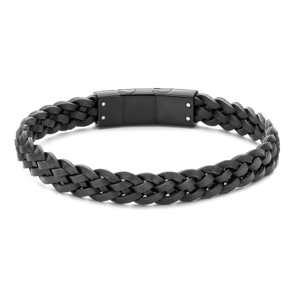 Frank 1967 Armband Echt Leder schwarz 8,3mm Edelstahl IPB