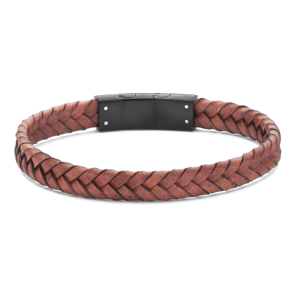 Frank 1967 Armband Echt Leder braun 9,0mm Edelstahl IPB