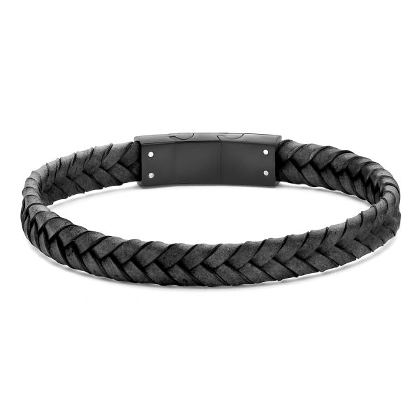 Frank 1967 Armband Echt Leder schwarz 8,5mm Edelstahl IPB