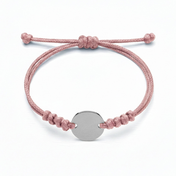Textilband rosa gewachst mit Gravurplatte Ø 16mm Edelstahl