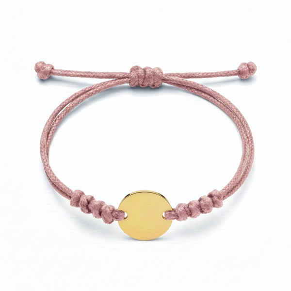 Textilband rosa gewachst mit Gravurplatte Ø 16mm Edelstahl IPG