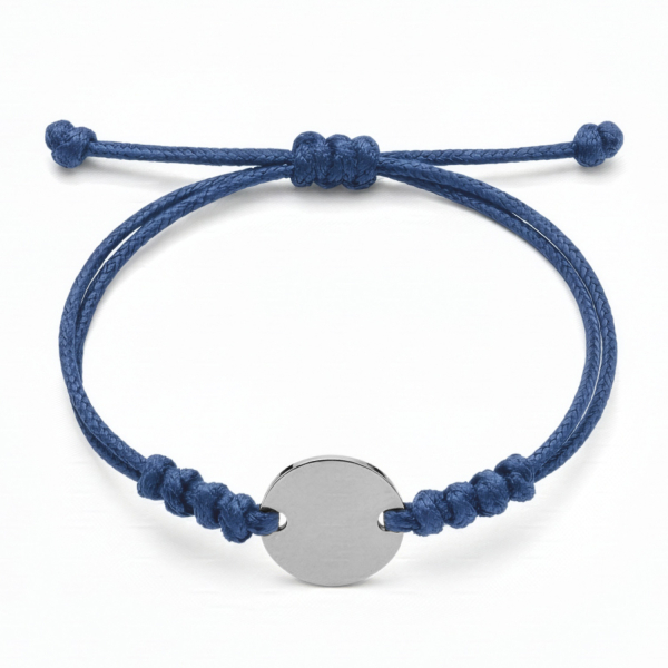 Textilband blau gewachst mit Gravurplatte Ø 16mm Edelstahl