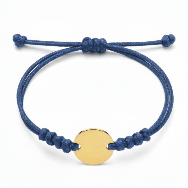 Textilband blau gewachst mit Gravurplatte Ø 16mm Edelstahl IPG