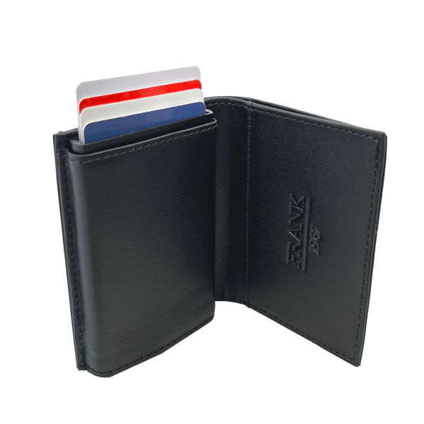 Pop-Up-Wallet in Leder schwarz