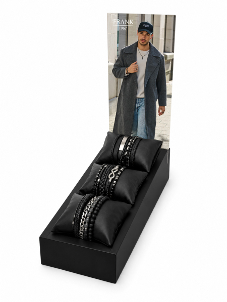 Frank1967 Display schwarz aus Holz mit 3 Kissen