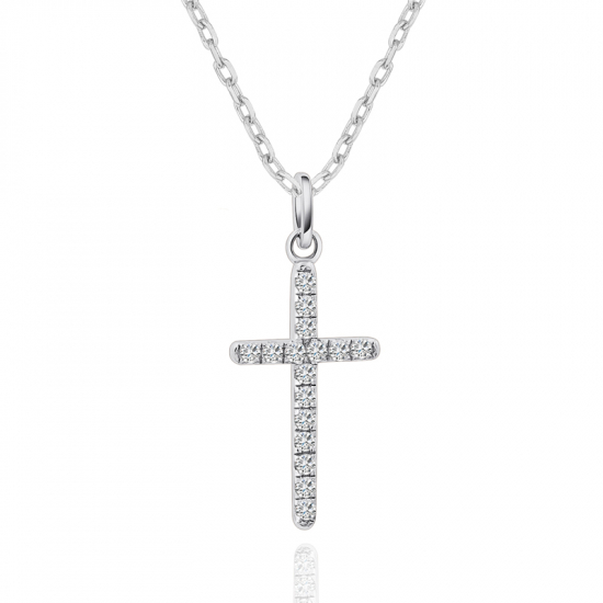 Lovebird Collier Kreuz mit 16 Zirkonia Silber 925/000 rhodiniert
