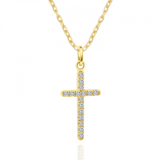 Lovebird Collier Kreuz mit 16 Zirkonia Silber 925/000 vergoldet