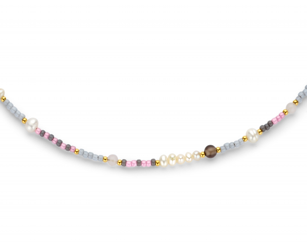 Lovebird Collier Glasbeads rosa/grau