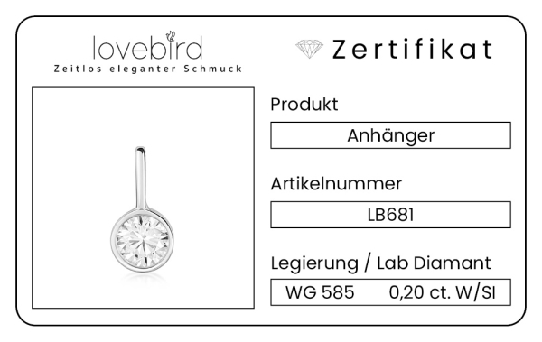 Lovebird Anhänger mit Lab Grown Brillant 0,20 ct. Weißgold 585/000