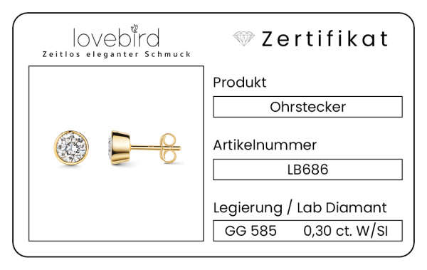 Lovebird Ohrstecker mit Lab Grown Brillant 0,30 ct. Gelbgold 585/000