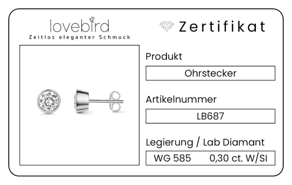 Lovebird Ohrstecker mit Lab Grown Brillant 0,30 ct. Weißgold 585/000