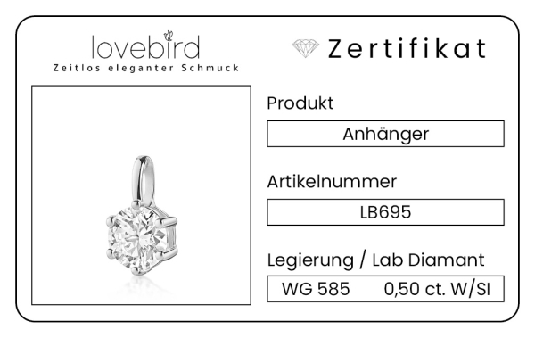 Lovebird Anhänger mit Lab Grown Brillant 0,50 ct. Weißgold 585/000