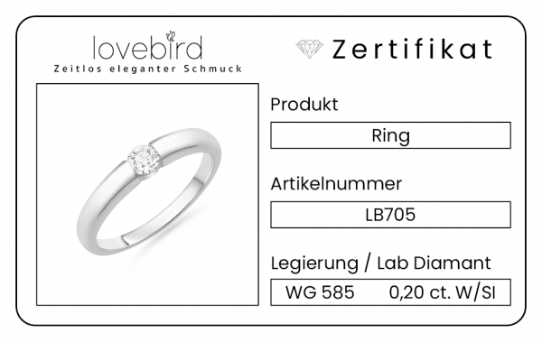 Lovebird Damenring mit Lab Grown Brillant 0,20 ct. Weißgold 585/000