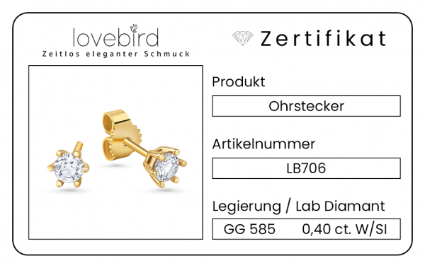 Lovebird Ohrstecker mit Lab Grown Brillant 0,40 ct. Gelbgold 585/000