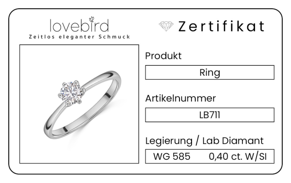 Lovebird Damenring mit Lab Grown Brillant 0,40 ct. Weißgold 585/000