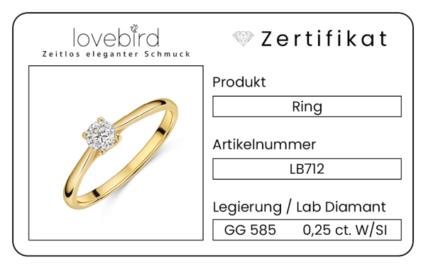 Lovebird Damenring mit Lab Grown Brillant 0,25 ct. Gelbgold 585/000