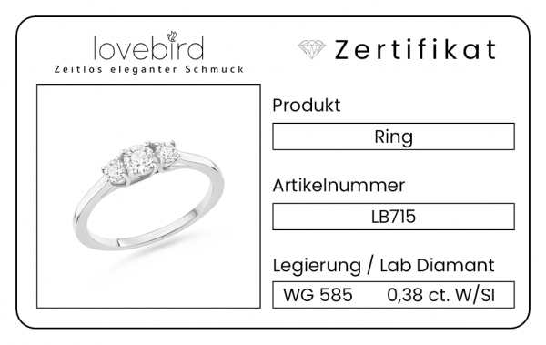 Lovebird Damenring mit 3 Lab Grown Brillanten 0,38 ct. Weißgold 585/000