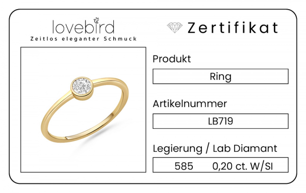 Lovebird Damenring mit Lab Grown Brillant 0,20 ct. Gelbgold 585/000