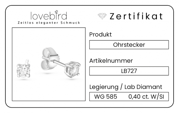 Lovebird Ohrstecker mit Lab Grown Brillant 0,40 ct. Weißgold 585/000