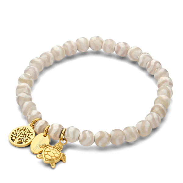 Lovebird Armband Achat weiß/beige Edelstahl IPG