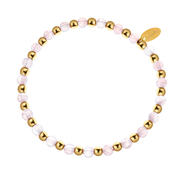 Lovebird Armband Rosenquarz Edelstahl IPG