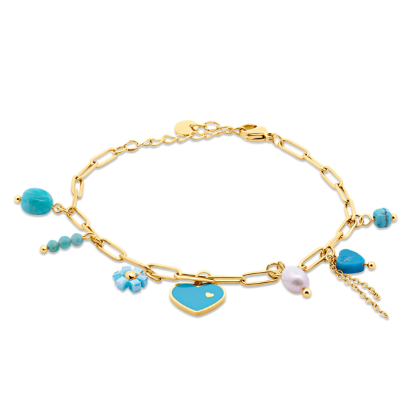 Lovebird Armband mit Herz, Amazonite, Jaspis, SWZP und Jade Edelstahl IPG