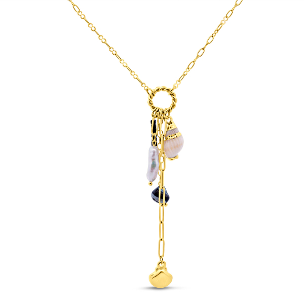 Lovebird Collier mit Muscheln, MOP und Kristallen Edelstahl IPG