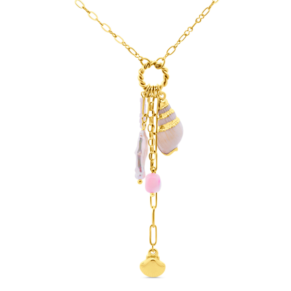 Lovebird Collier mit Muscheln, MOP und Kristallen Edelstahl IPG