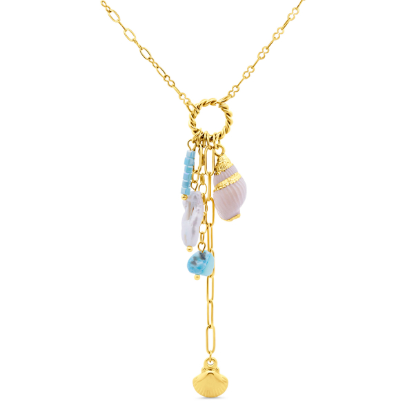 Lovebird Collier mit Muscheln, MOP und Kristallen Edelstahl IPG