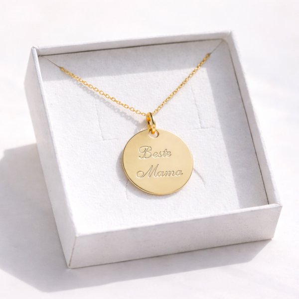 Halskette mit Gravurplatte 14mm "Beste Mama" Silber 925/000