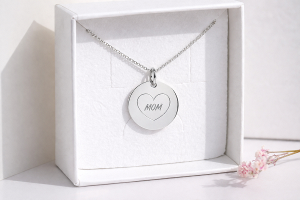Preview: Halskette mit Gravurplatte 14mm "Herz/Mom" Silber 925/000