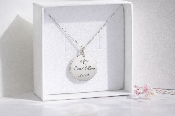Halskette mit Gravurplatte 14mm "Best Mom ever" Silber 925/000