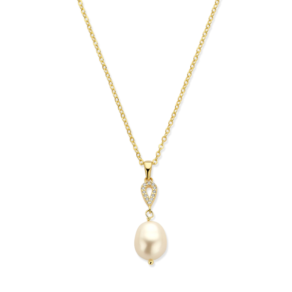 Collier mit Süßwasser-Zuchtperle und Zirkonia Silber 925/000 vergoldet
