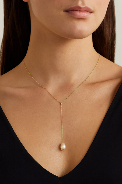 Y-Collier mit Süßwasser-Zuchtperle 9x10mm Silber 925/000 vergoldet