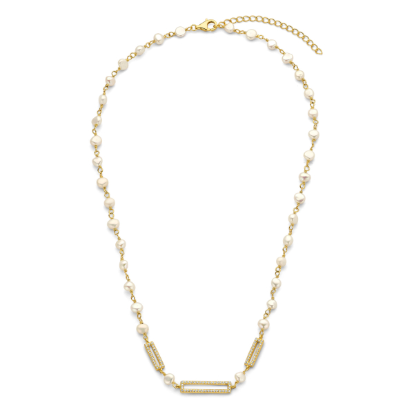 Collier mit Süßwasser-Zuchtperle und Zirkonia Silber 925/000 vergoldet