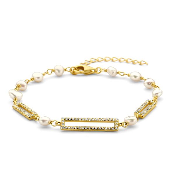 Armband mit Süßwasser-Zuchtperle und Zirkonia Silber 925/000 vergoldet