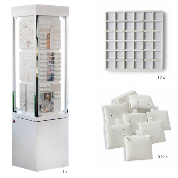 Preview: Set Schmuckvitrine groß 45x45x196cm beleuchtet mit Laden und Karten