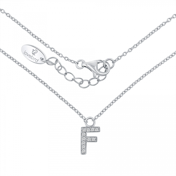 Lovebird Buchstabencollier F mit Zirkonia Echt Silber 925/000