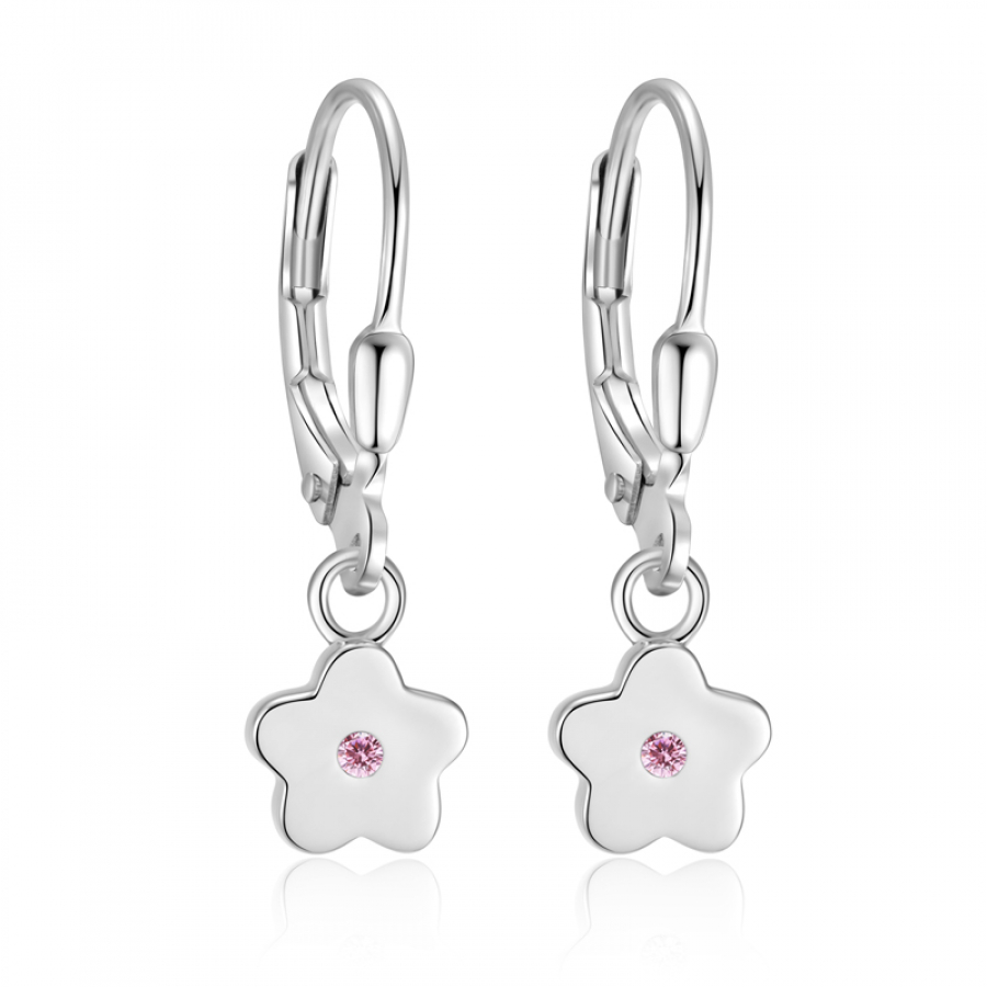 Ohrhänger Blume mit Zirkonia pink Silber 925/000