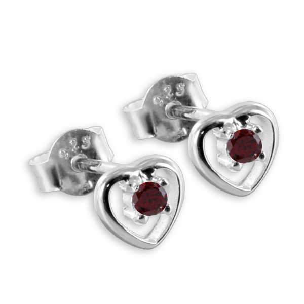 Ohrstecker Herz mit Kristall rot - Silber 925/000