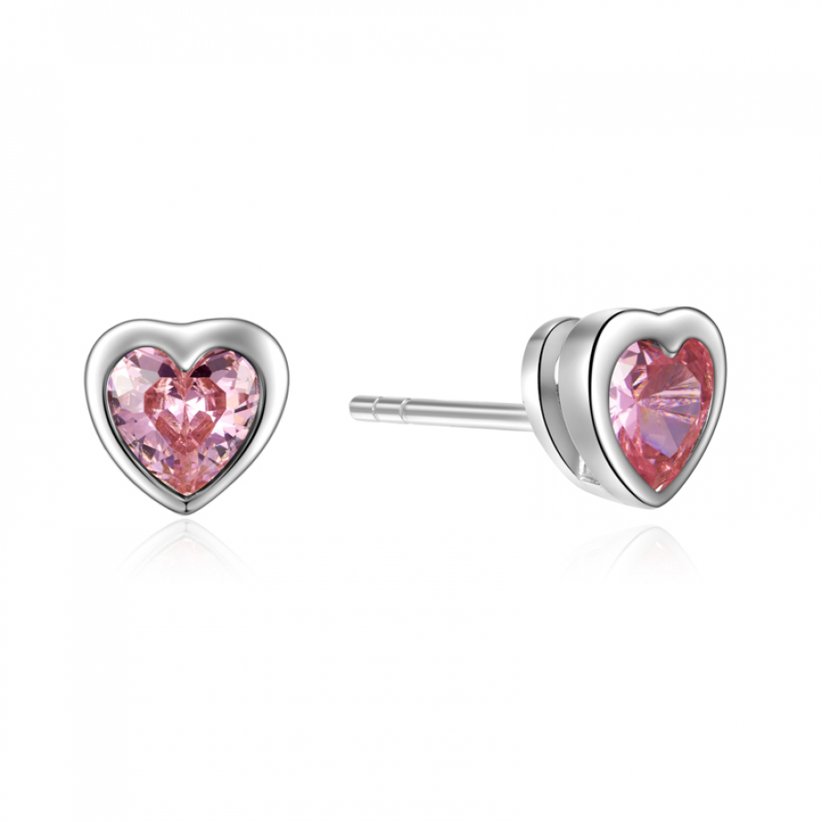 Ohrstecker Herz mit Zirkonia pink Silber 925/000